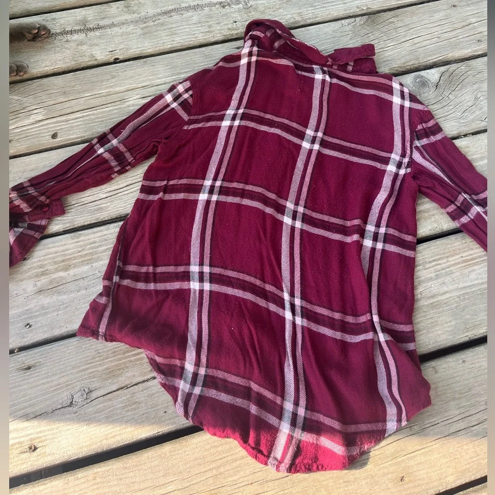 Justice “Perfect Plaid” Girls' Maroon Red Flannel Soft Button-Up Shirt Sz 12